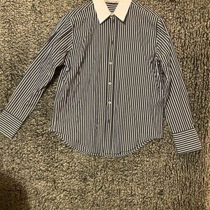Zara women’s Striped Long Sleeve Button-Up Shirt Black Size M